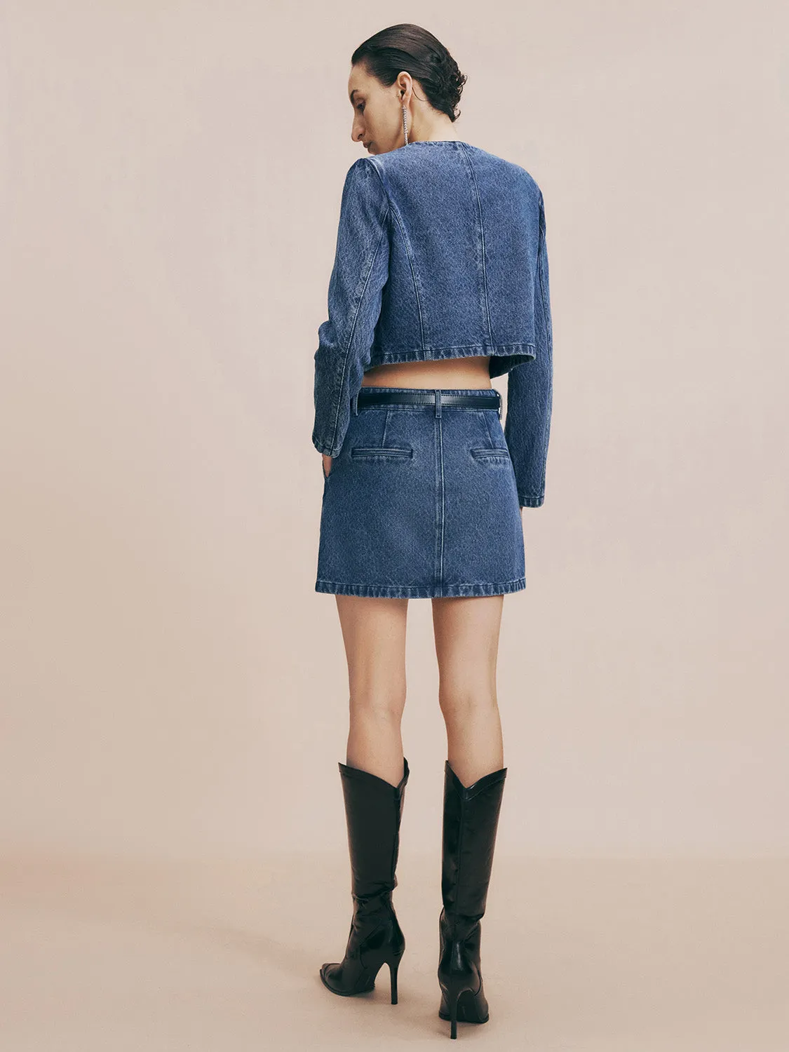 Crew Neck Straight Denim Jacket sold by Urban Revivo product image thumbnail 4