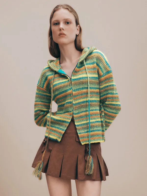Zipper Front Hooded Knitted Cardigan sold by Urban Revivo
