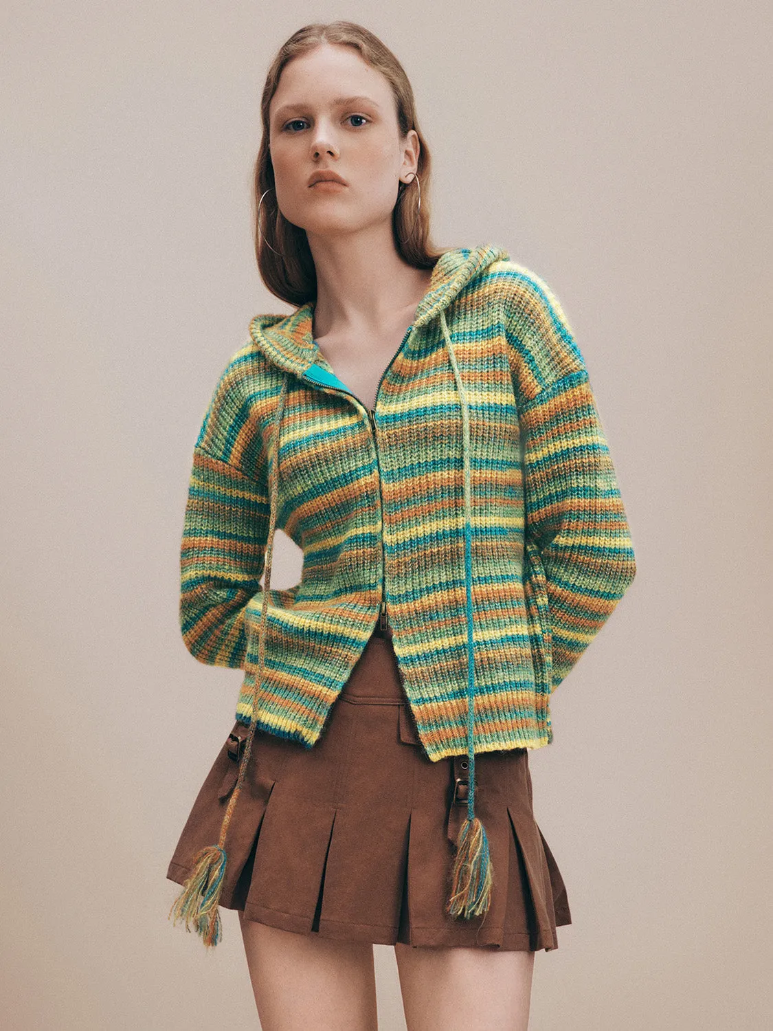 Zipper Front Hooded Knitted Cardigan sold by Urban Revivo