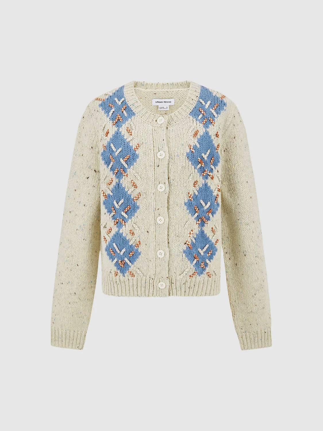 Argyle Printed Crew Neck Knitted Cardigan sold by Urban Revivo product image thumbnail 2