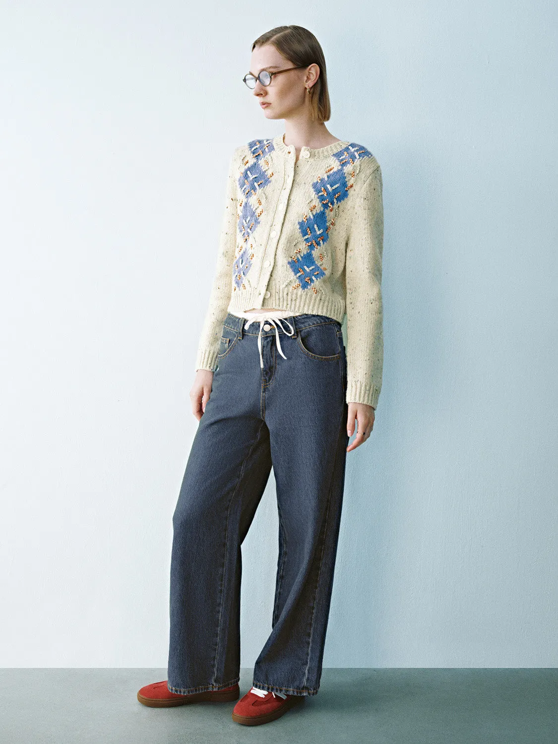Argyle Printed Crew Neck Knitted Cardigan sold by Urban Revivo product image thumbnail 5