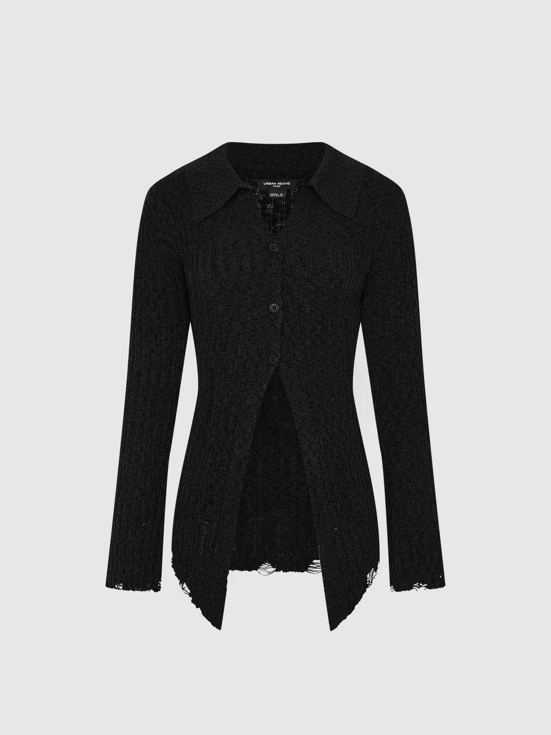 Collared Neck Skinny Knitted Cardigan sold by Urban Revivo