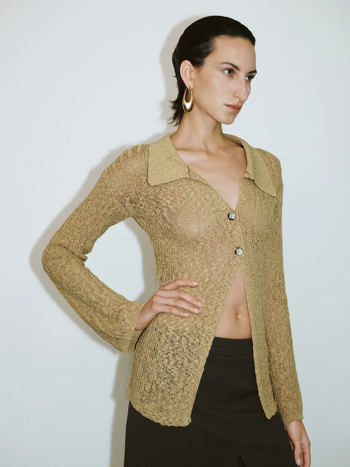 Collared Neck Skinny Knitted Cardigan sold by Urban Revivo product image thumbnail 3