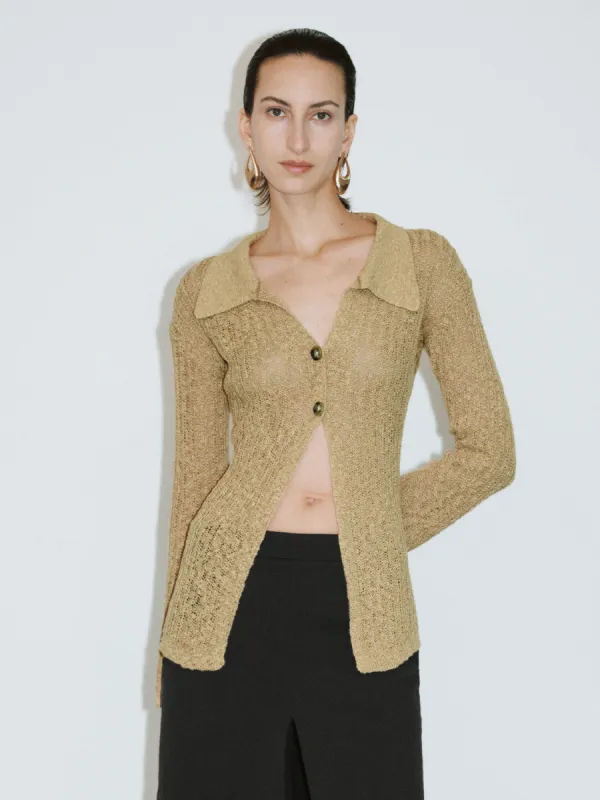 Collared Neck Skinny Knitted Cardigan sold by Urban Revivo