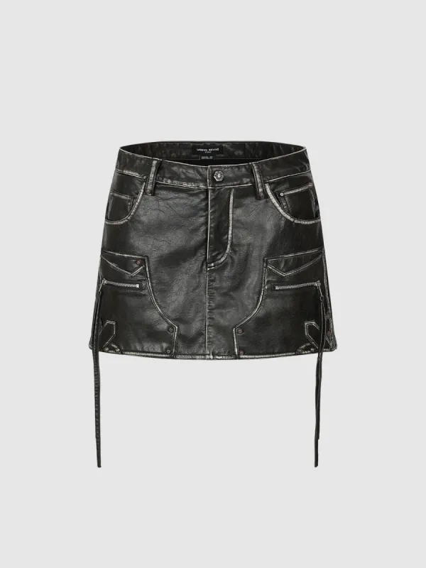 Racer Vegan Leather Mini A-Line Skirt sold by Urban Revivo