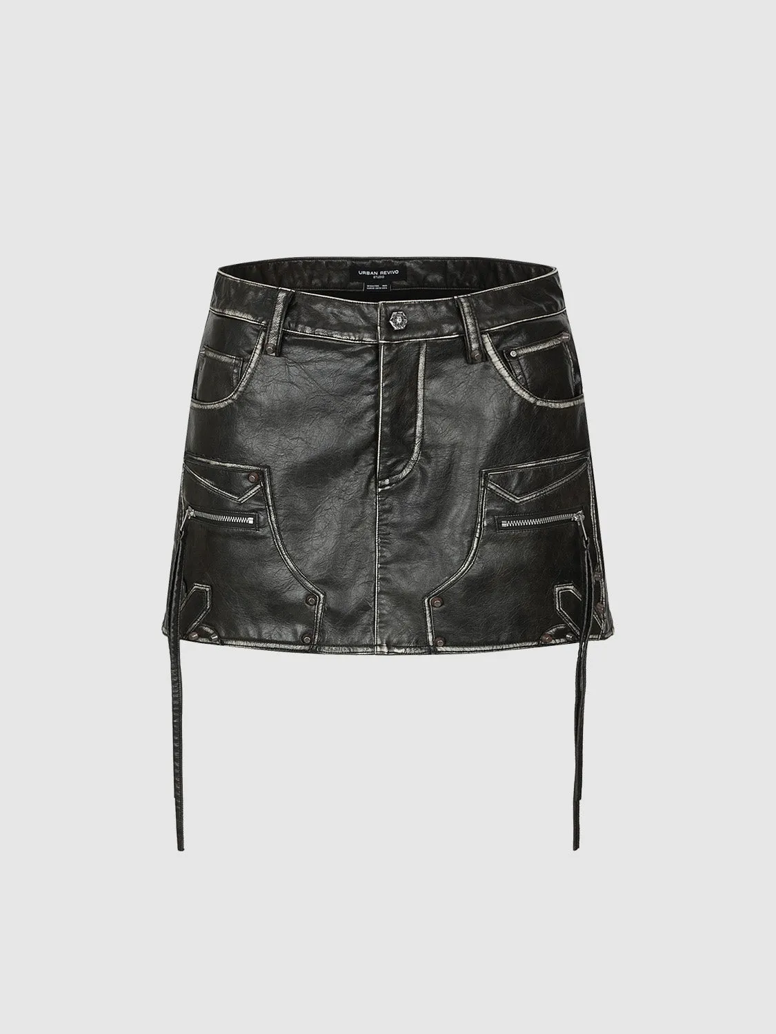 Racer Vegan Leather Mini A-Line Skirt sold by Urban Revivo