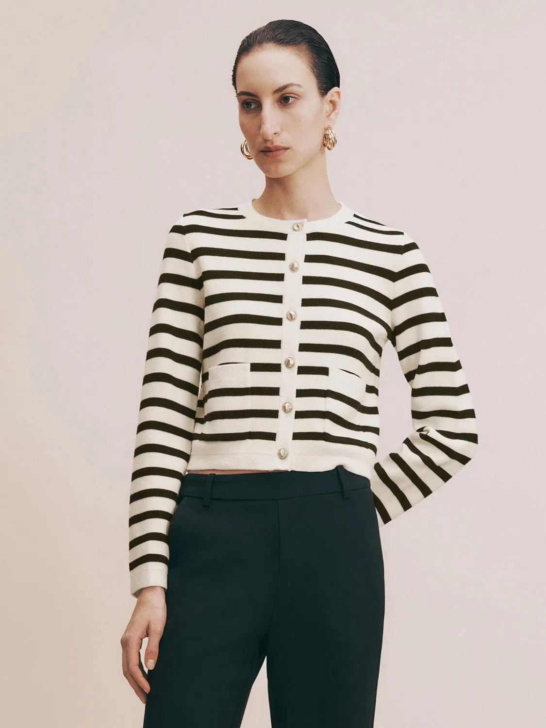 Striped Crew Neck Knitted Cardigan sold by Urban Revivo product image thumbnail 3