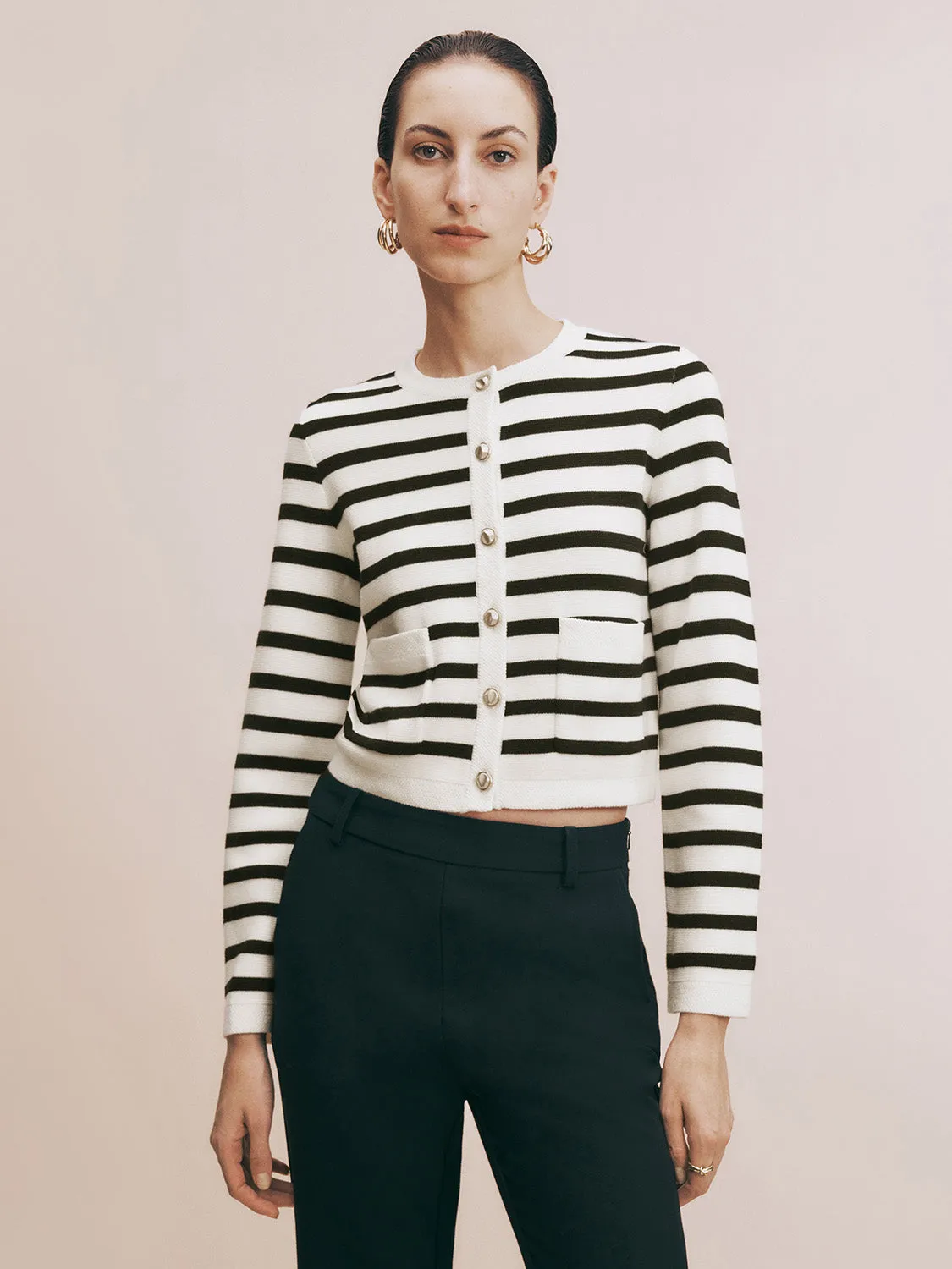 Striped Crew Neck Knitted Cardigan sold by Urban Revivo