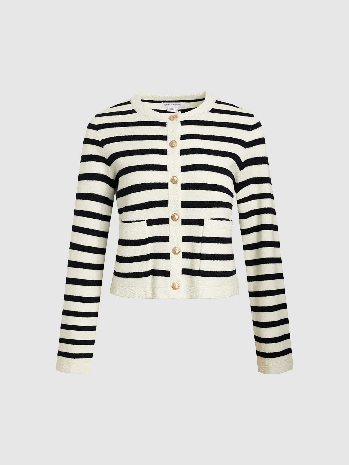Striped Crew Neck Knitted Cardigan sold by Urban Revivo product image thumbnail 2