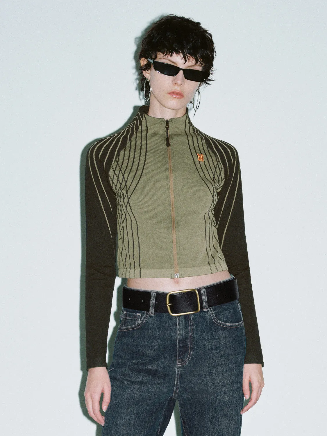 Zipper Front Skinny Knitted Cardigan sold by Urban Revivo