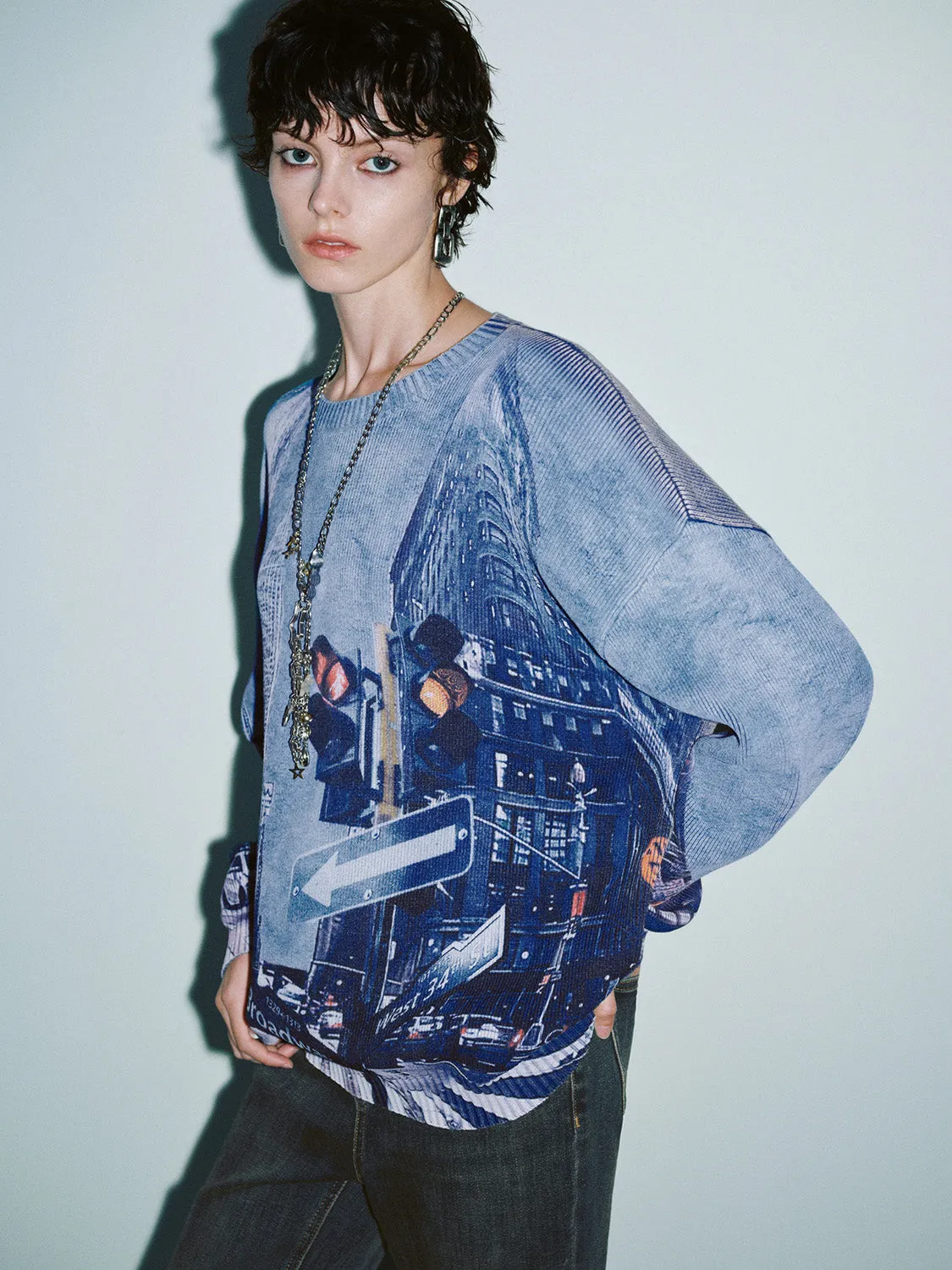 Printed Crew Neck Loose Knitted T-Shirt sold by Urban Revivo product image thumbnail 3