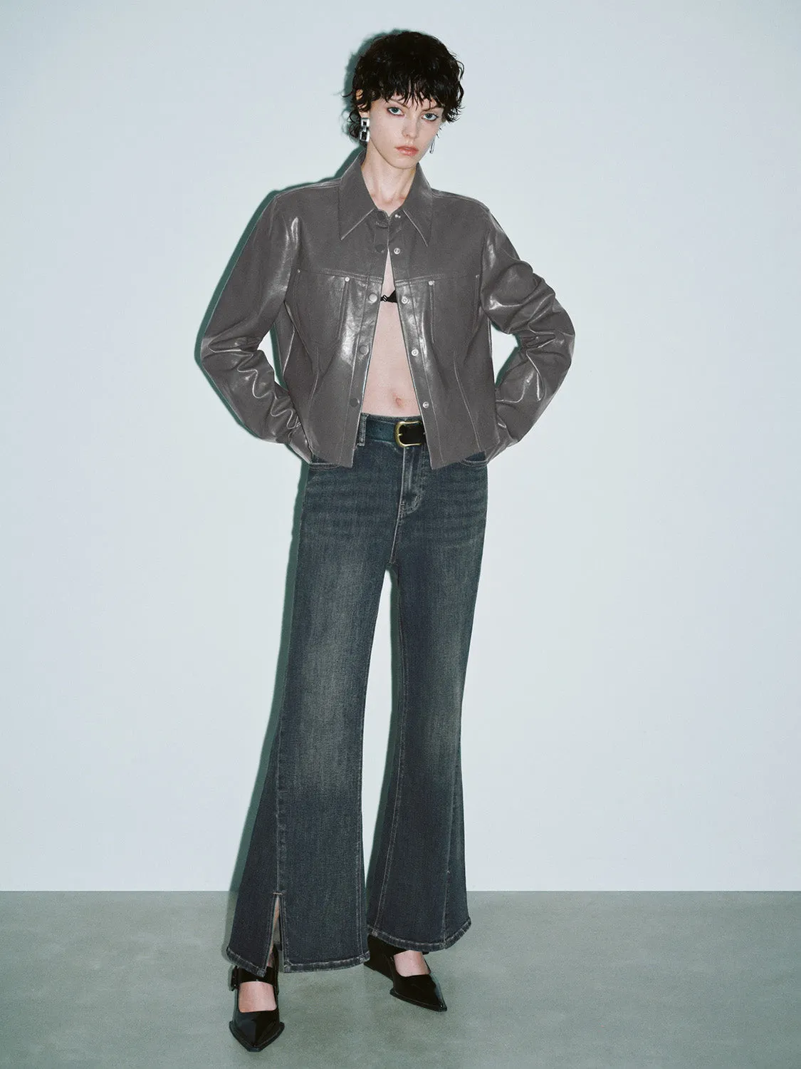 Split Hem Flare Jeans With Belt sold by Urban Revivo product image thumbnail 5