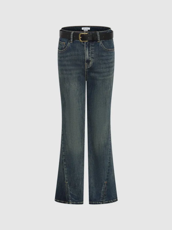 Split Hem Flare Jeans With Belt sold by Urban Revivo