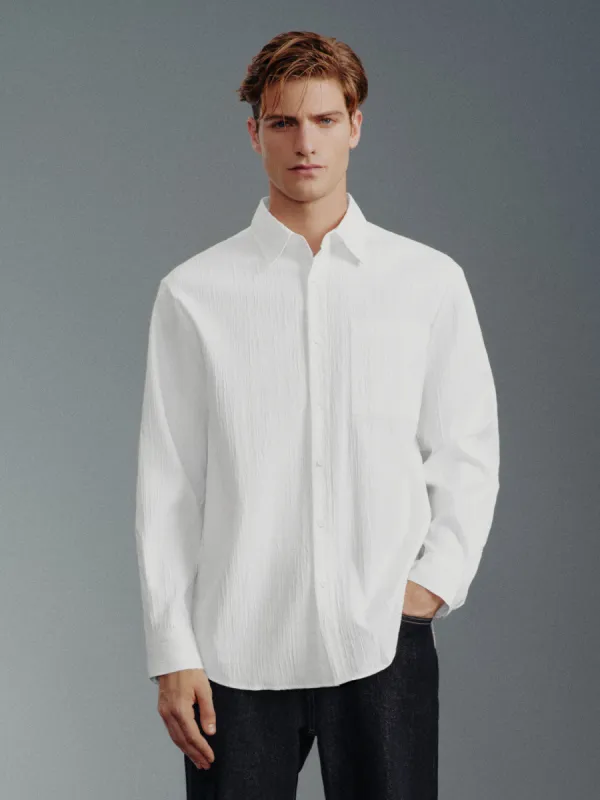 Textured Button Up Loose Shirt sold by Urban Revivo