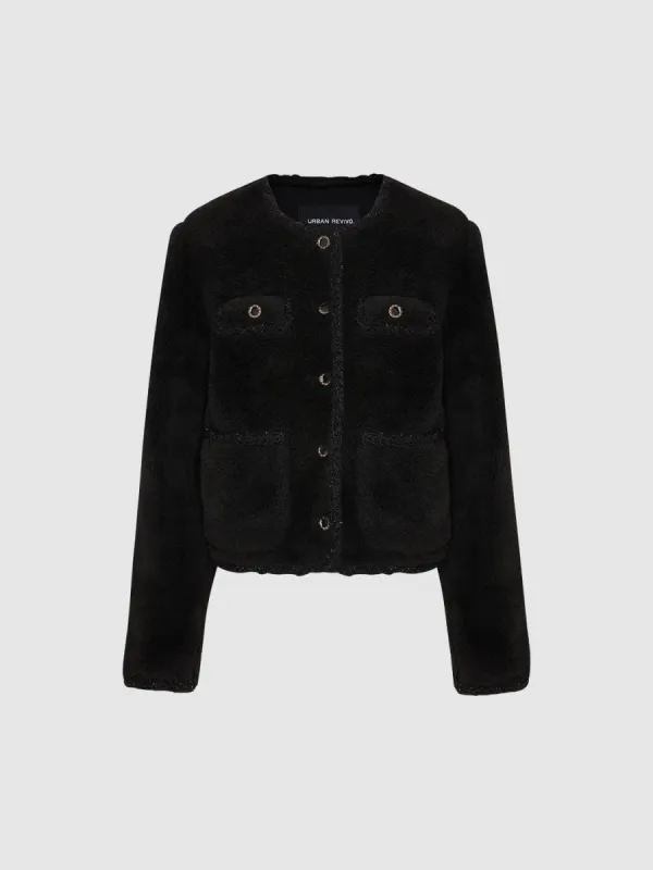 Crew Neck Straight Furry Coat sold by Urban Revivo