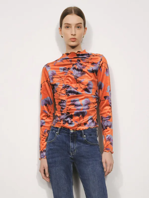 Ruched Printed Crew Neck Skinny T-Shirt sold by Urban Revivo