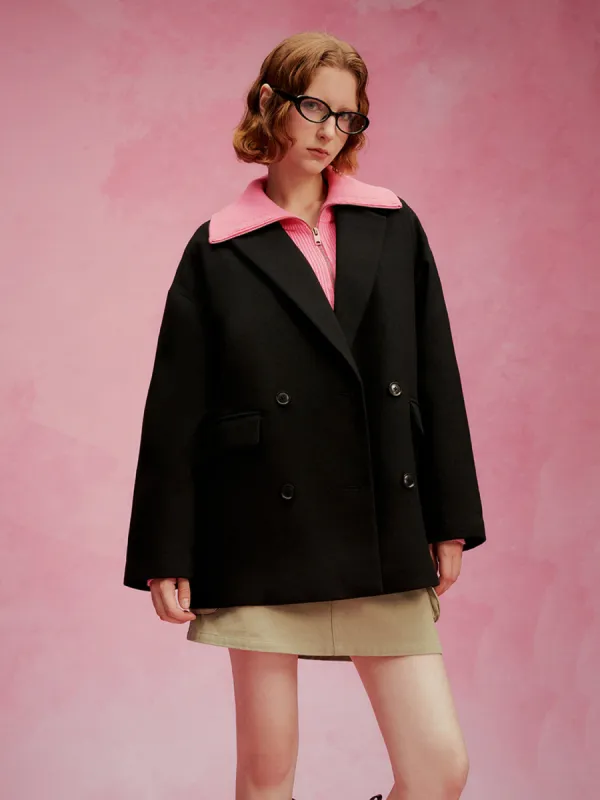 Notch Lapel Double Breasted Coat sold by Urban Revivo