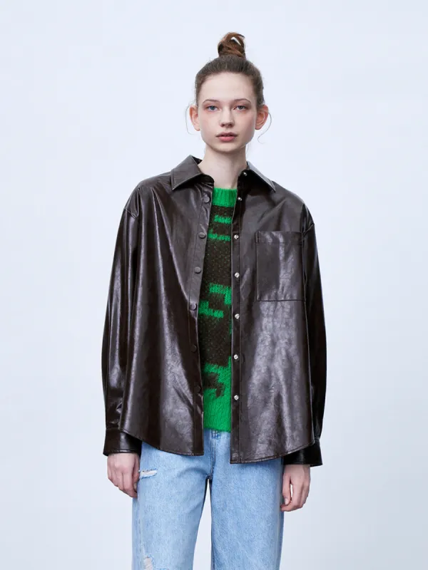 Vegan Leather Loose Shirt made by Urban Revivo