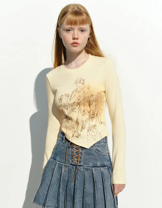 Printed Crew Neck Skinny T-Shirt sold by Urban Revivo