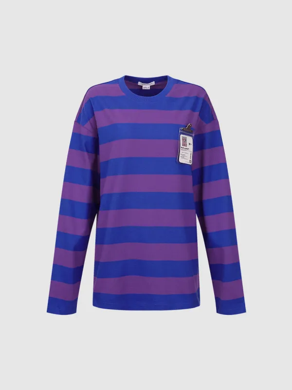 Striped Crew Neck Loose T-Shirt sold by Urban Revivo