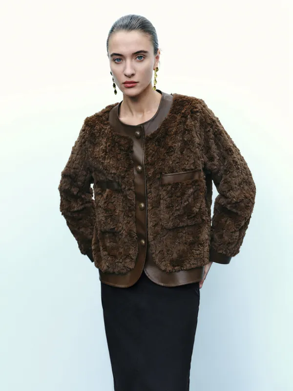 Furry Crew Neck Straight Jacket sold by Urban Revivo