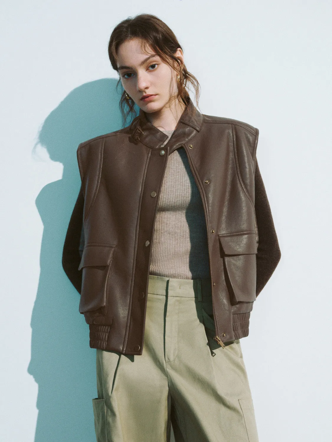 Press Button Vegan Leather Vest sold by Urban Revivo