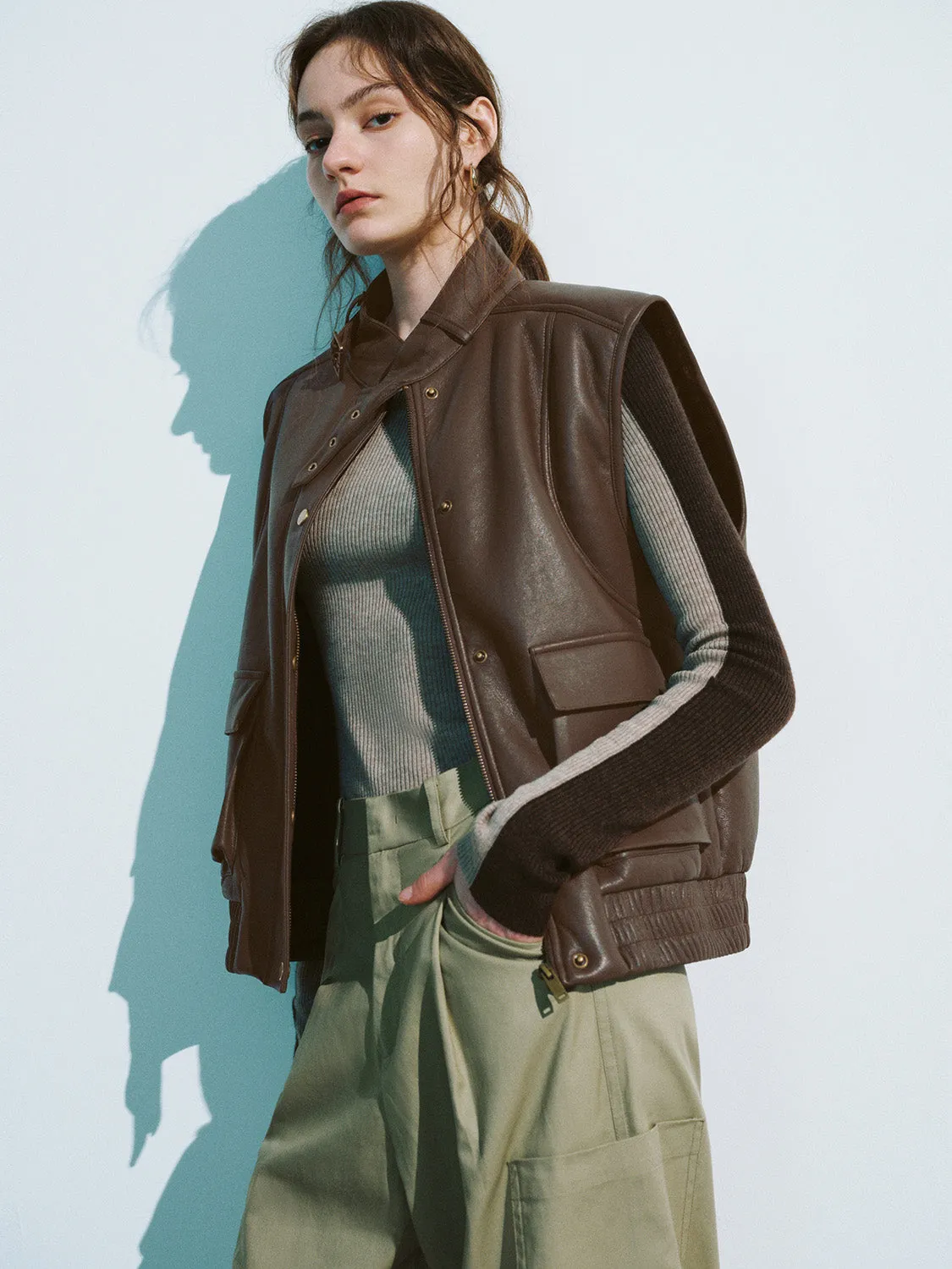 Press Button Vegan Leather Vest sold by Urban Revivo product image thumbnail 3