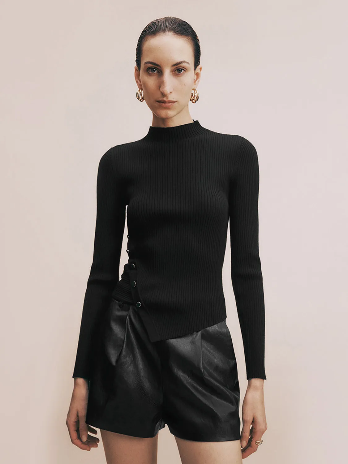 Mock Neck Skinny Knitted T-Shirt sold by Urban Revivo