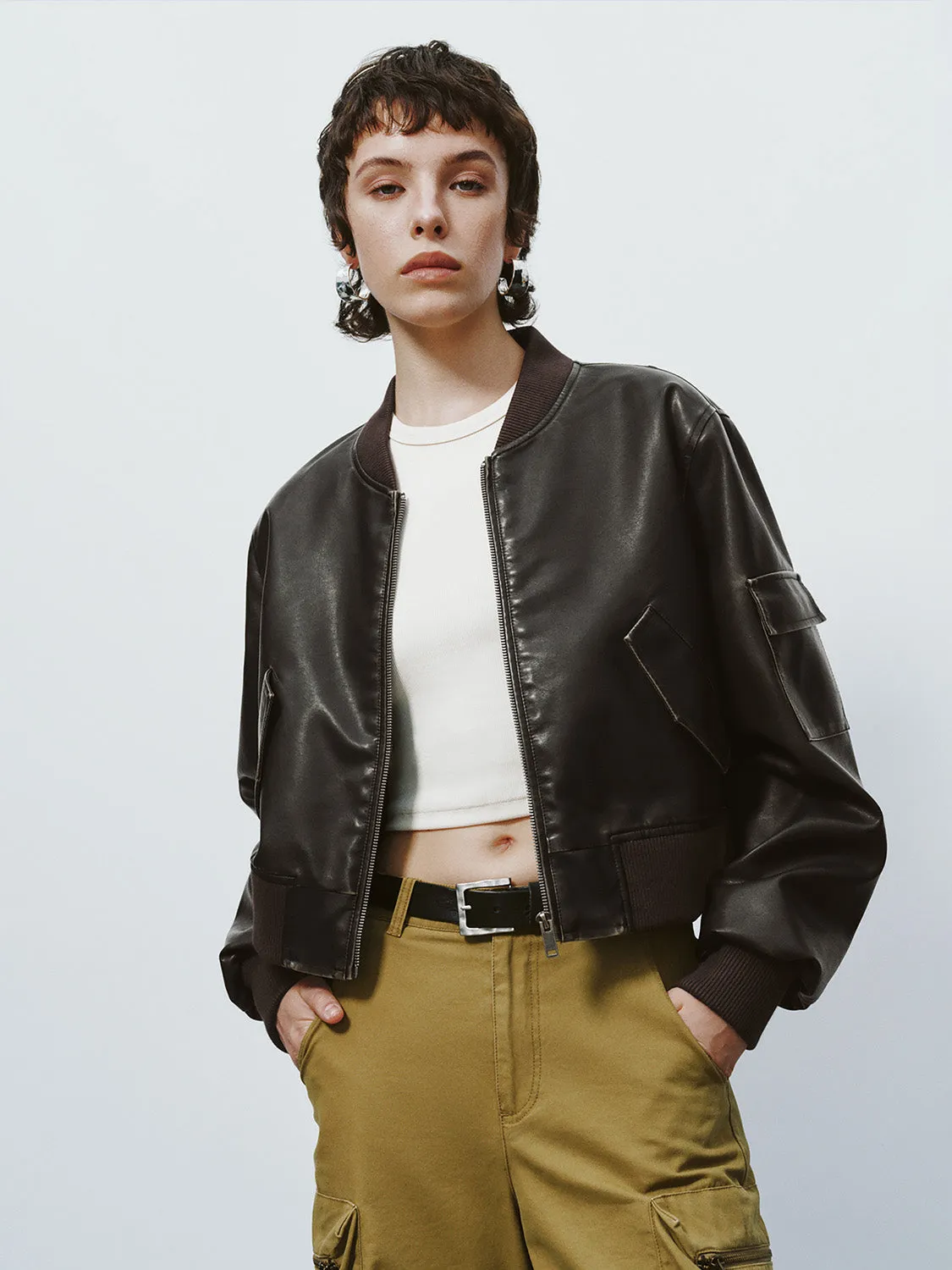 Loose Vegan Leather Jacket sold by Urban Revivo