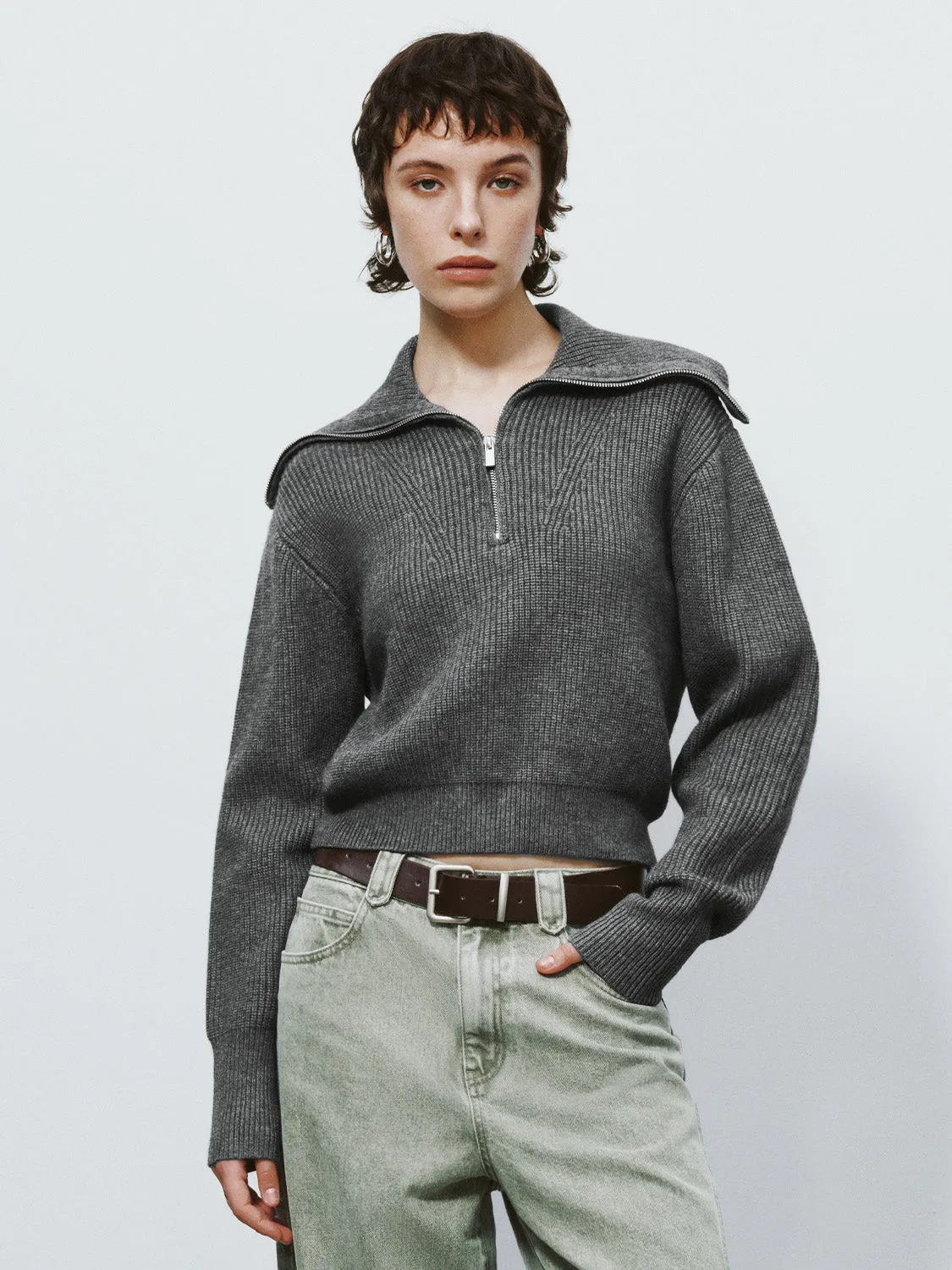 Zip Half Placket Knitted T-Shirt sold by Urban Revivo