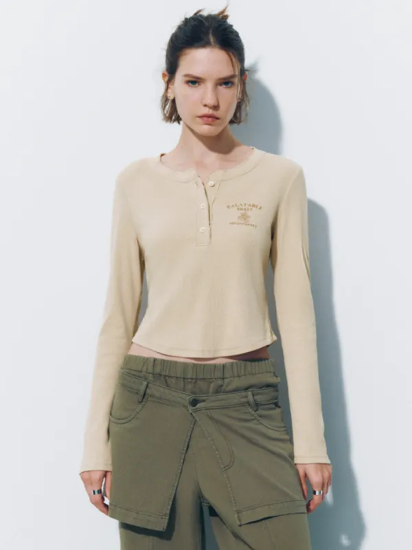 Button Half Placket Skinny T-Shirt sold by Urban Revivo