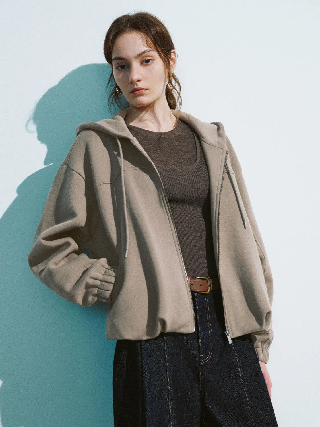 Zipper Front Hooded Loose Jacket sold by Urban Revivo