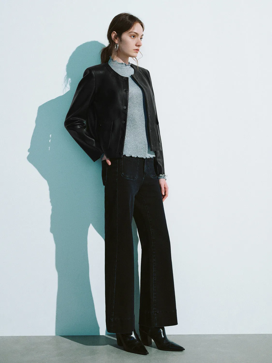 Crew Neck Vegan Leather Jacket sold by Urban Revivo product image thumbnail 5