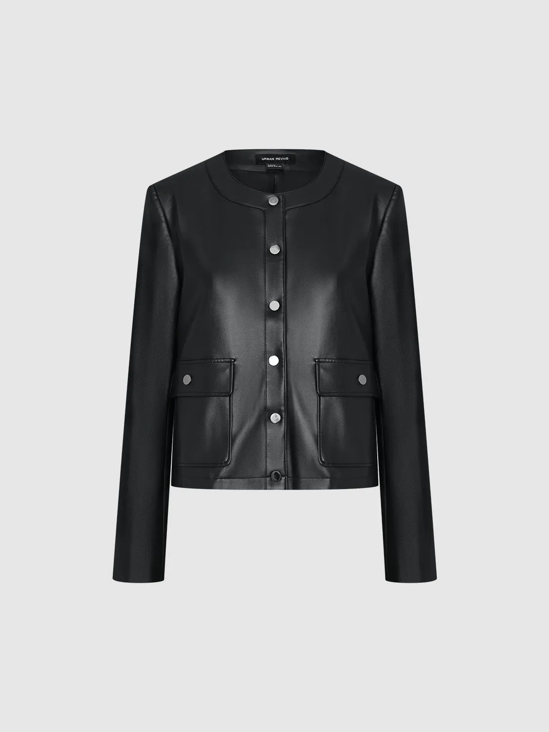 Crew Neck Vegan Leather Jacket sold by Urban Revivo product image thumbnail 2