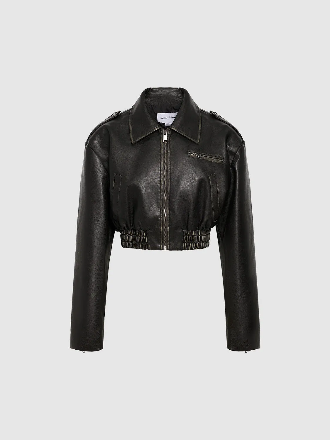 Zipper Front Vegan Leather Jacket sold by Urban Revivo product image thumbnail 2