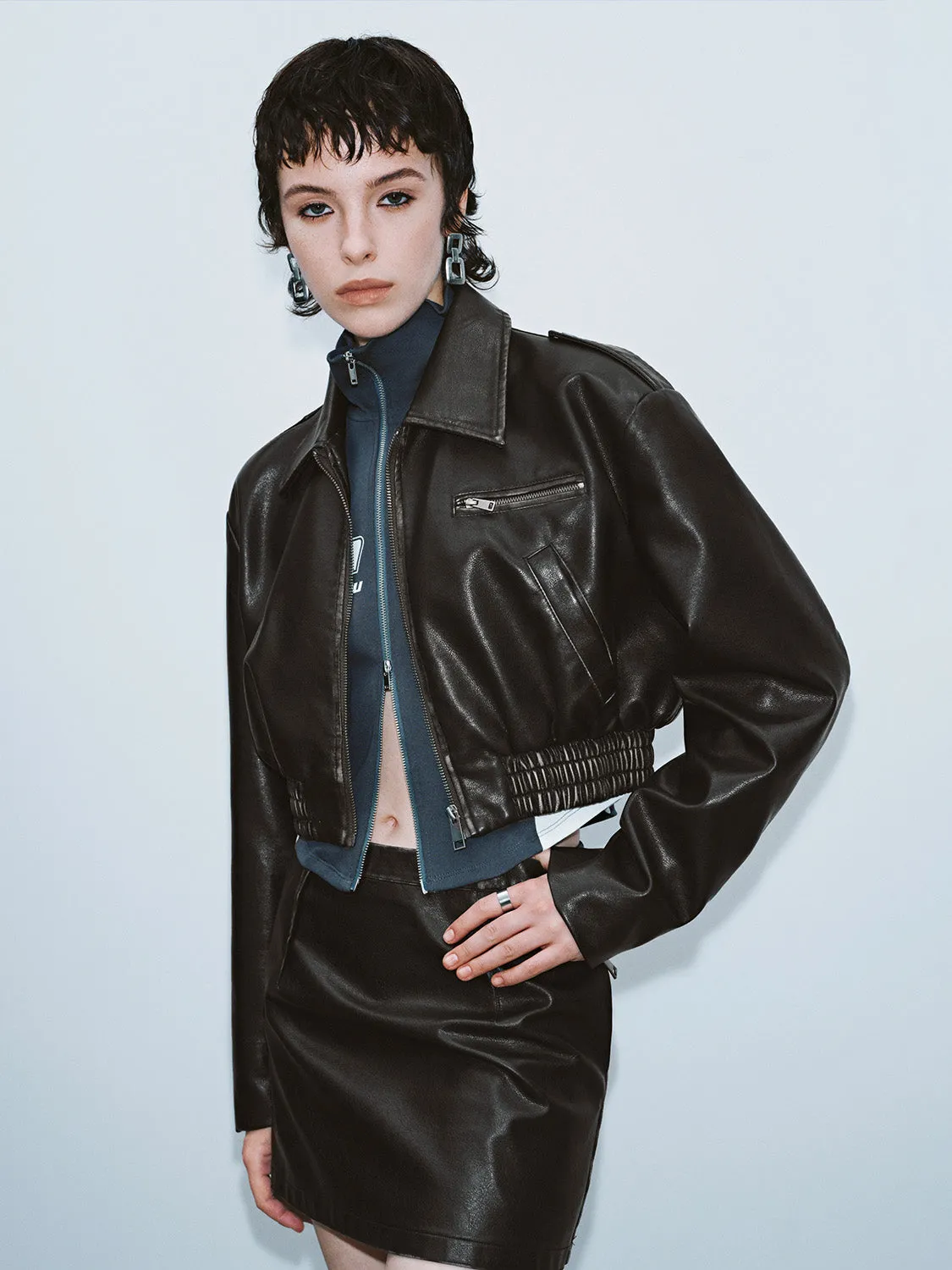 Zipper Front Vegan Leather Jacket sold by Urban Revivo product image thumbnail 3