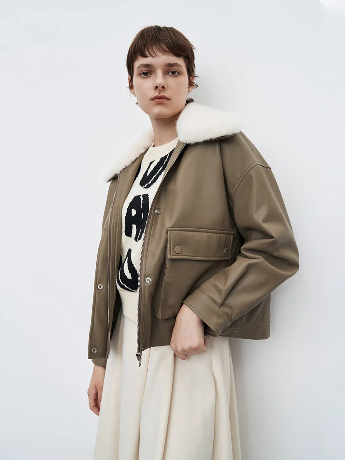 Vegan Leather Jacket With Detachable Furry Collar sold by Urban Revivo product image thumbnail 4