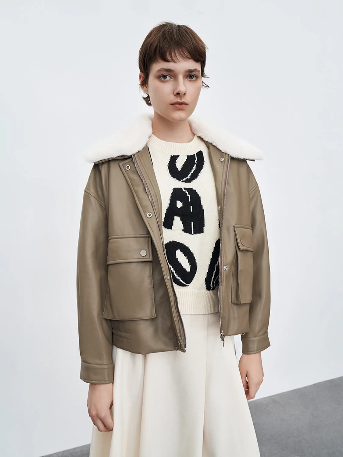 Vegan Leather Jacket With Detachable Furry Collar sold by Urban Revivo