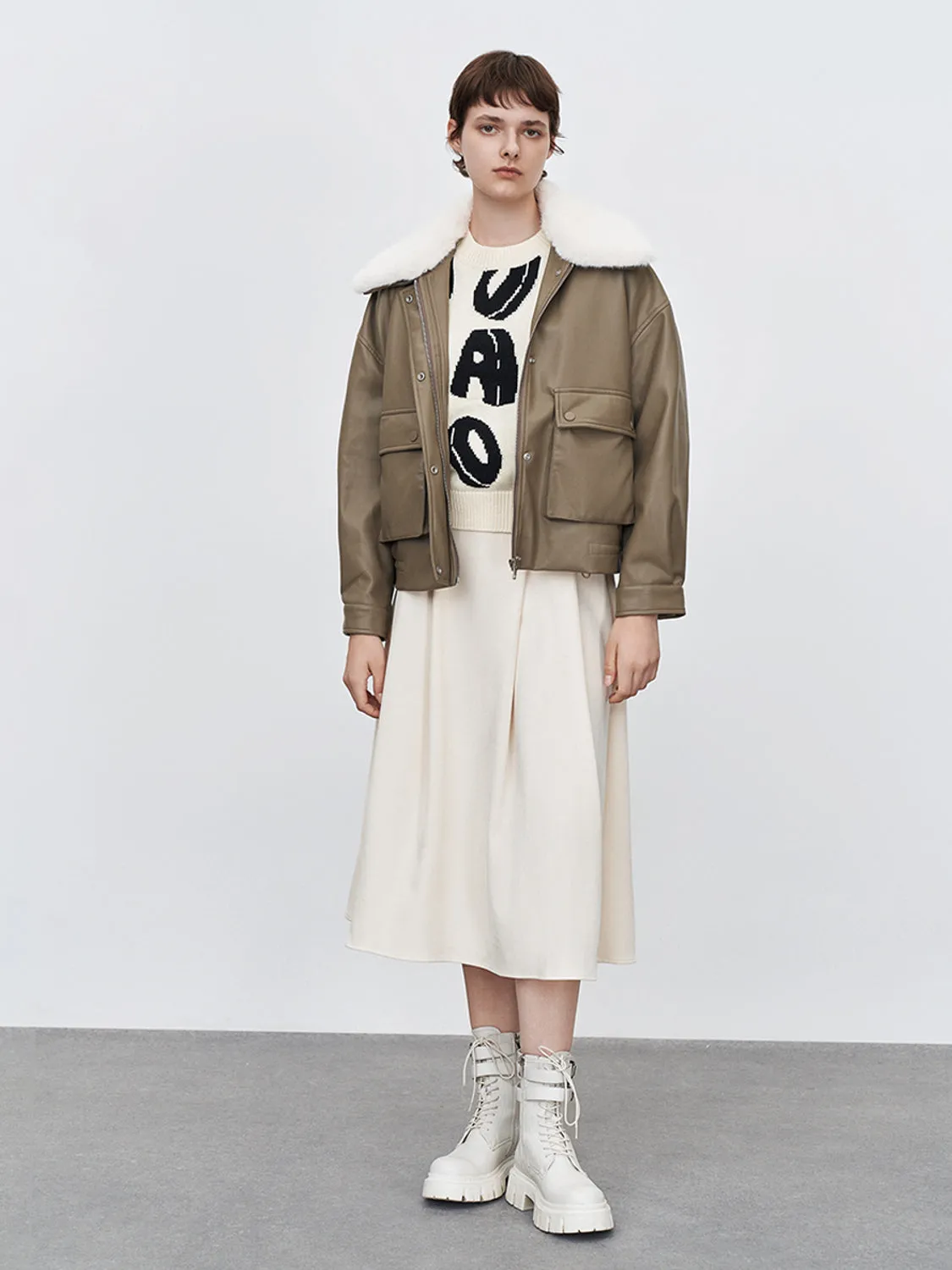 Vegan Leather Jacket With Detachable Furry Collar sold by Urban Revivo product image thumbnail 5