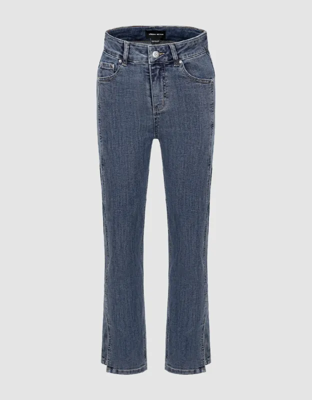 Split Hem Straight Jeans sold by Urban Revivo