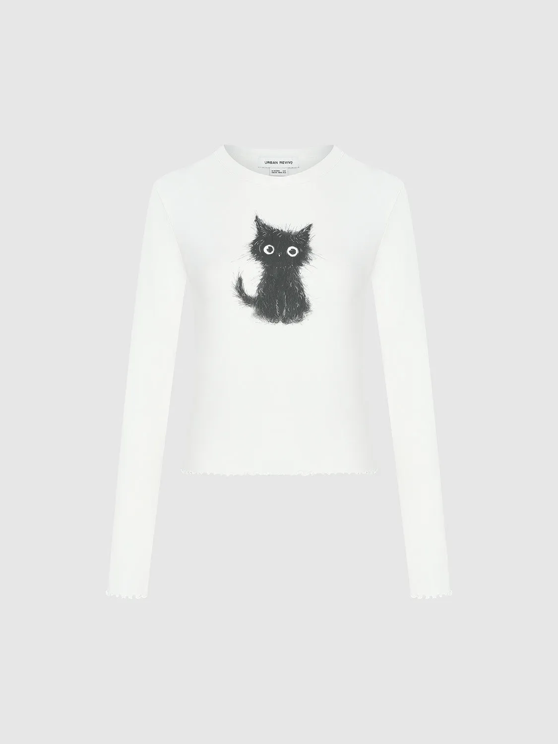 Cat Printed Crew Neck Skinny T-Shirt sold by Urban Revivo