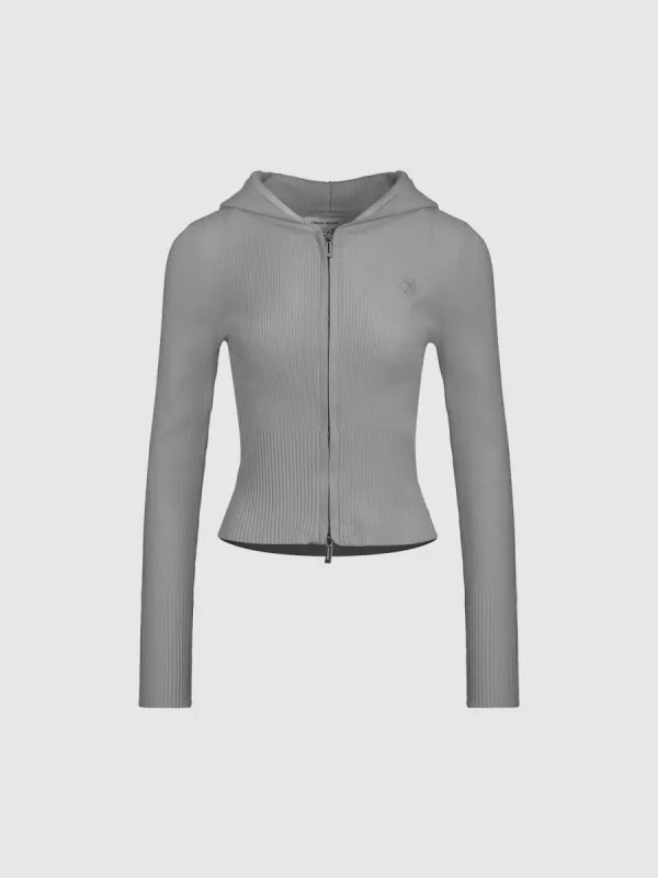 Zipper Front Hooded Knitted Cardigan sold by Urban Revivo