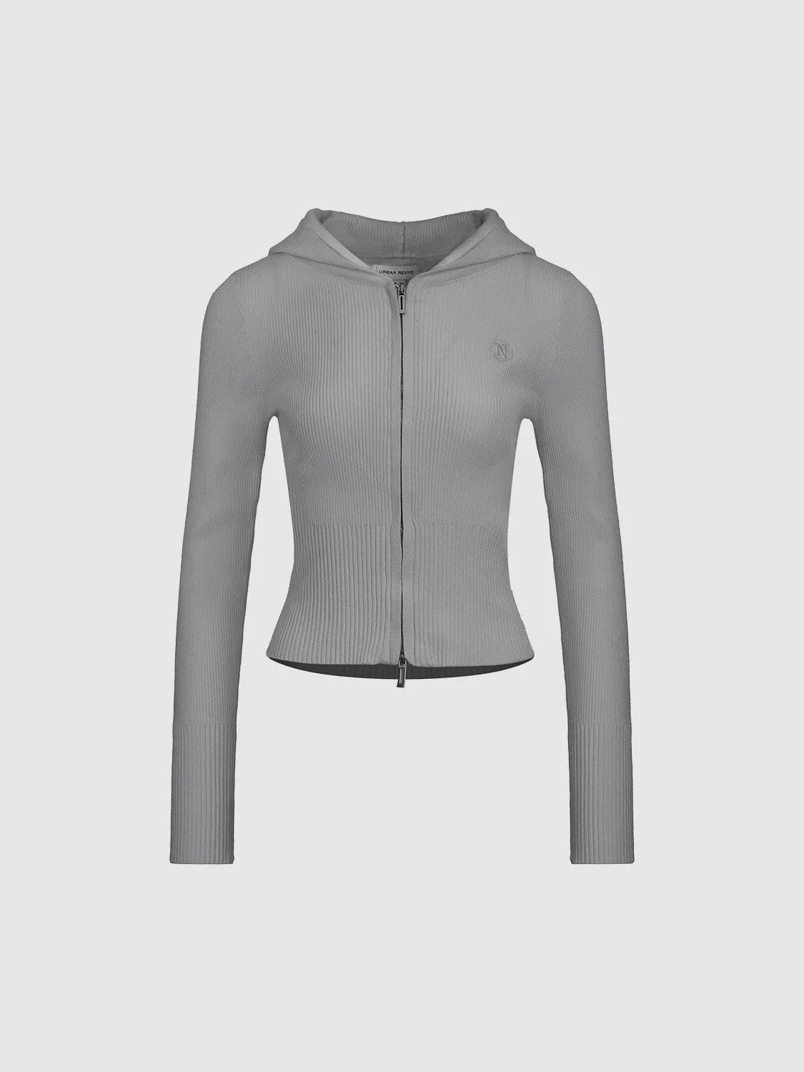 Zipper Front Hooded Knitted Cardigan sold by Urban Revivo