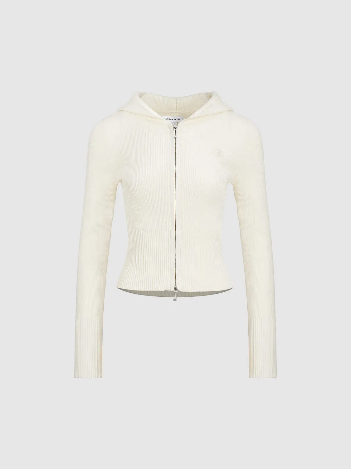 Zipper Front Hooded Knitted Cardigan sold by Urban Revivo