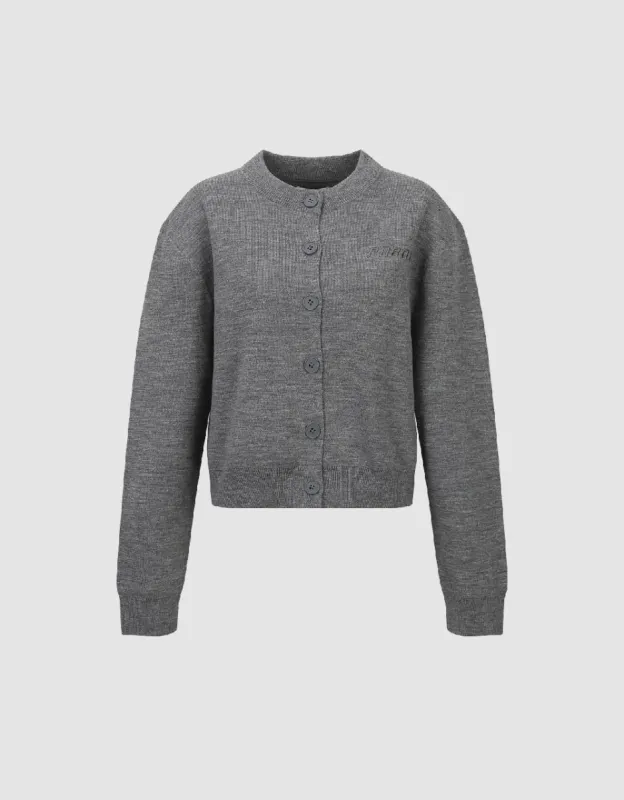 Letter Embroidered Crew Neck Knitted Cardigan made by Urban Revivo