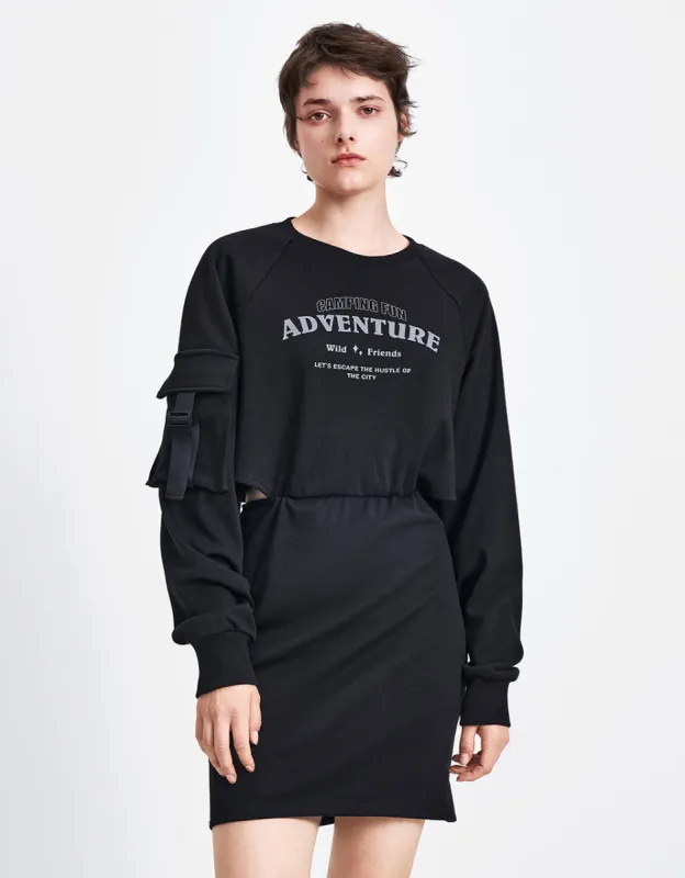 Letter Printed Crew Neck A-Line Dress made by Urban Revivo