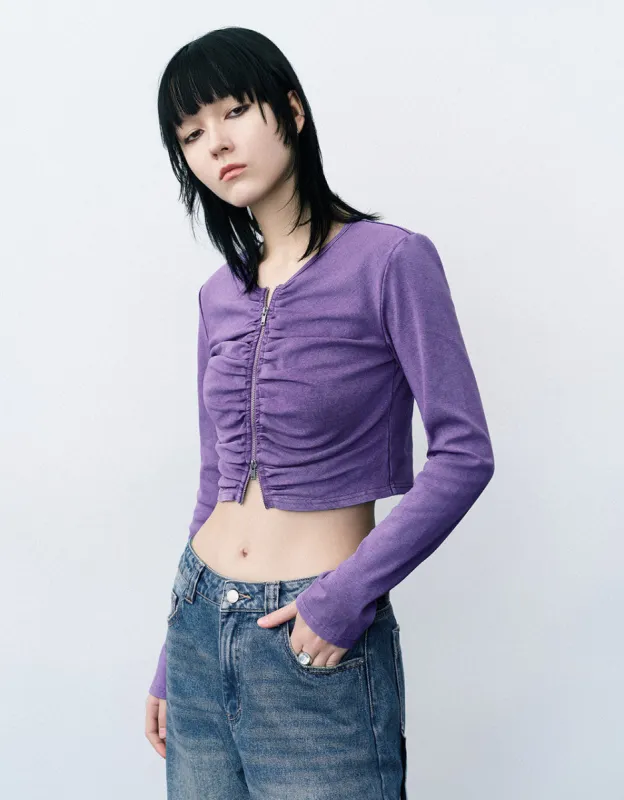 Zipper Front V-Neck Knitted Shirt sold by Urban Revivo