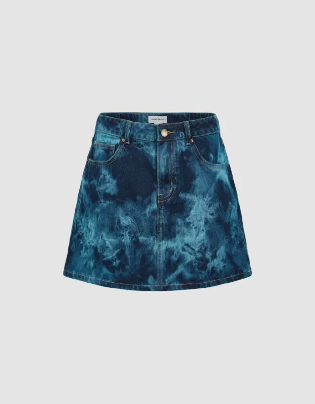 Printed Mini A-Line Denim Skirt sold by Urban Revivo
