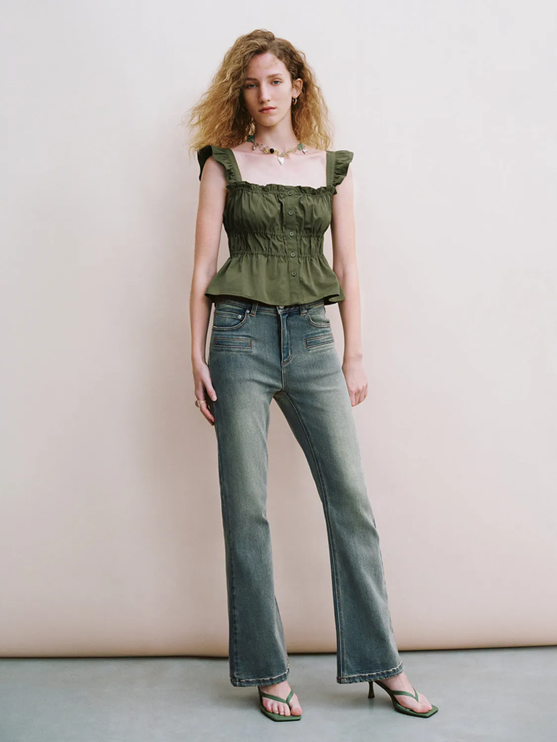 Square-cut Collar Mid-Length Camis & Cami Tops sold by Urban Revivo product image thumbnail 4