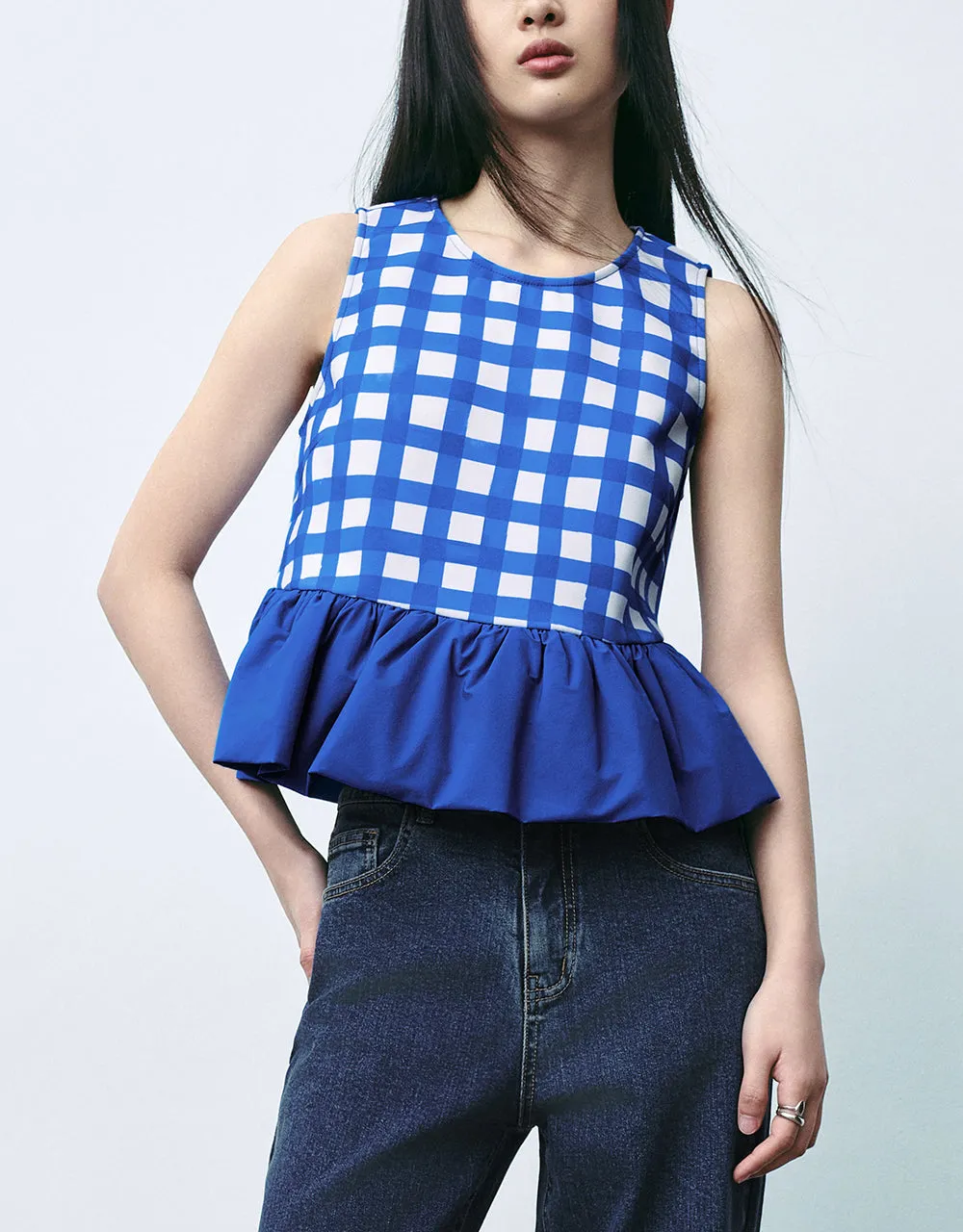 Plaid Crew Neck Cami Top sold by Urban Revivo